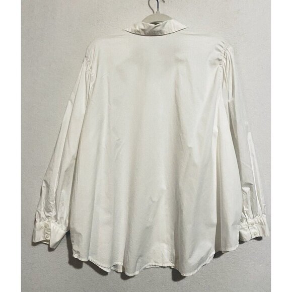 Old Navy Top Womens 3X White Button Up Long Sleeve Smocked Cotton Poplin Classic - Picture 3 of 6